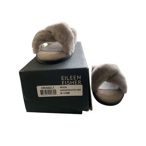 Eileen Fisher Taupe Shearling Crossover Sandals Cozy Slip-On Cross2-LT Size 8.5